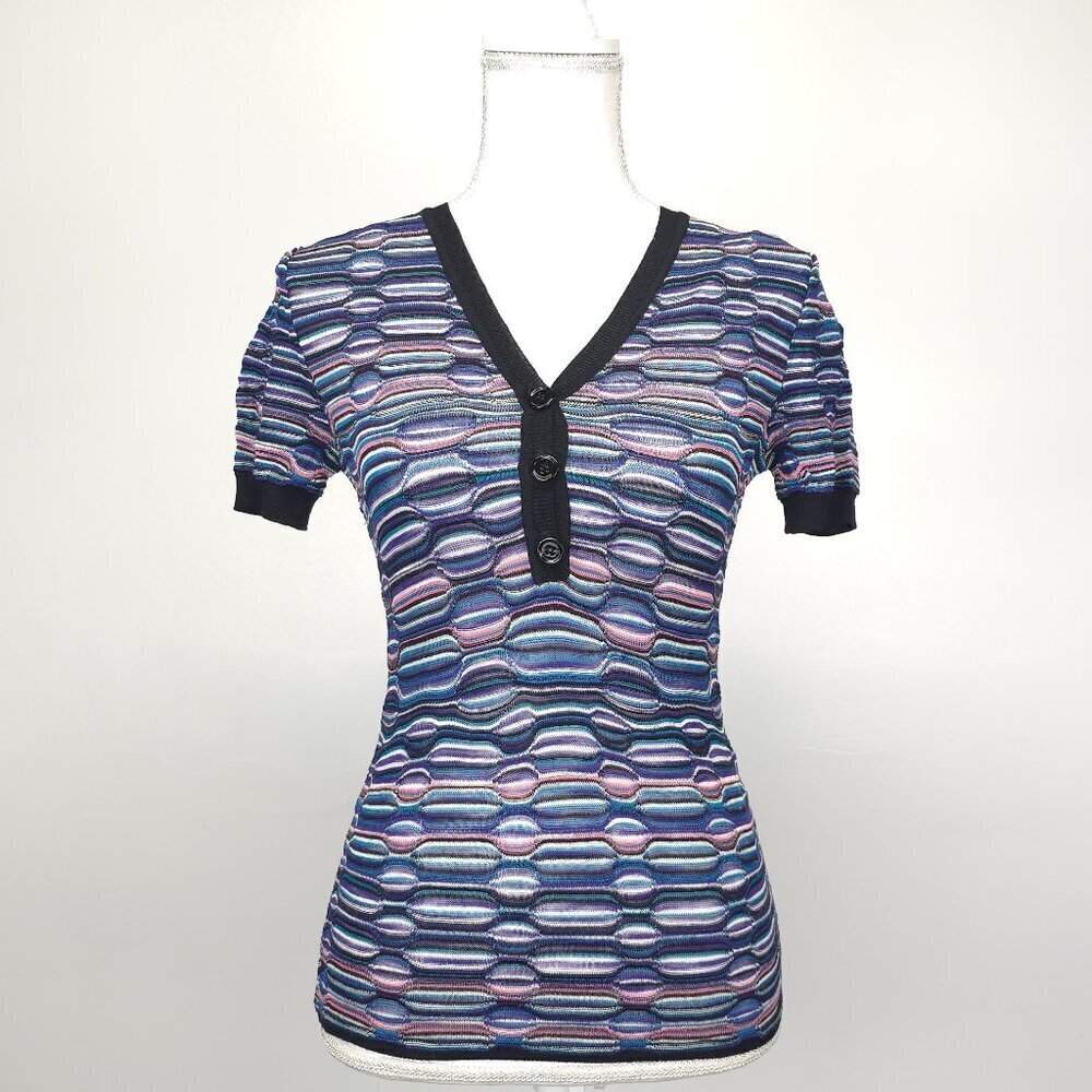 M Missoni Multi Color Viscose Wool Blend Knit Shirt